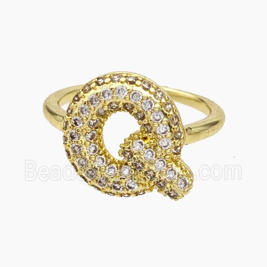 Copper Letter-Q Rings Micropave Zirconia Gold Plated