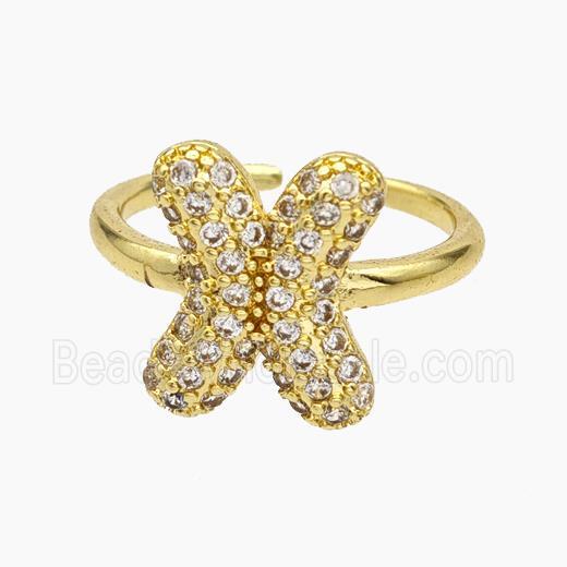 Copper Letter-X Rings Micropave Zirconia Gold Plated