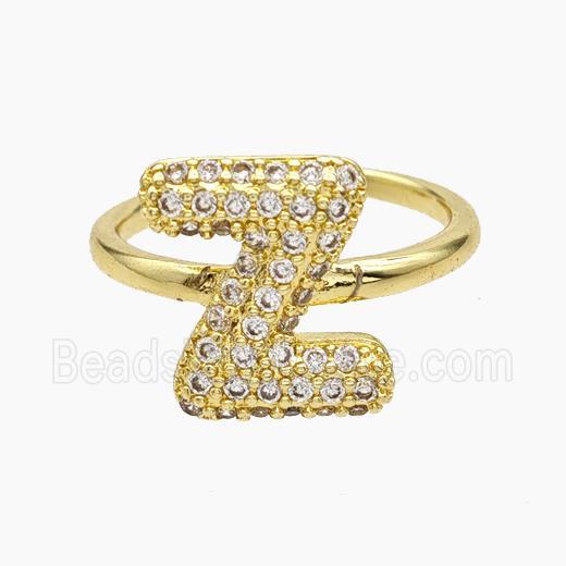 Copper Letter-Z Rings Micropave Zirconia Gold Plated