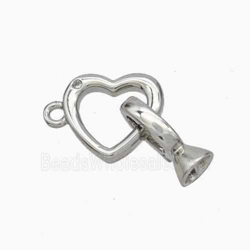 Copper Clasp Cord-End Heart Platinum Plated