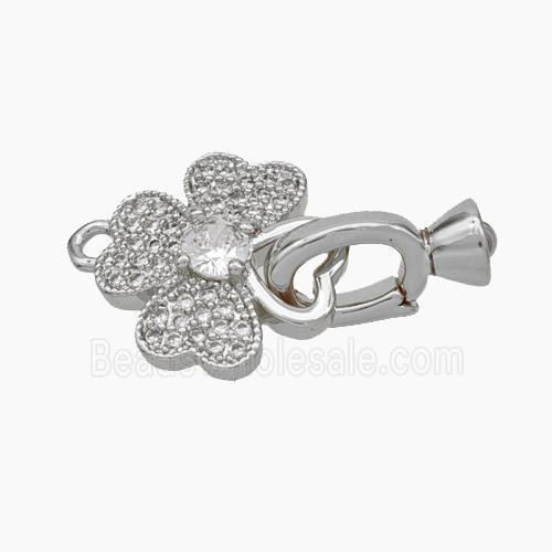 Copper Clover Clasp Pave Zirconia Cord-End Platinum Plated