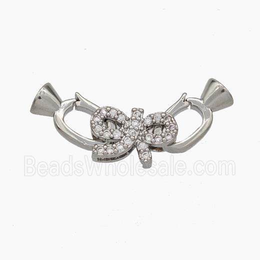 Copper Clasp Pave Zirconia Cord-End Bowknot Platinum Plated