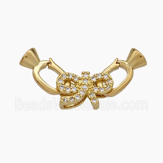 Copper Clasp Pave Zirconia Cord-End Bowknot Gold Plated