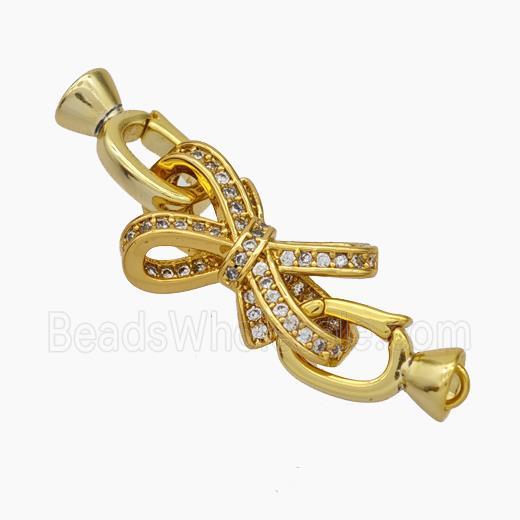 Copper Clasp Pave Zirconia Cord-End Bowknot Gold Plated