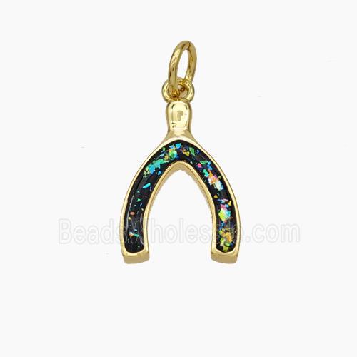 Copper Horseshoe Pendant Pave Black Fire Opal 18K Gold Plated