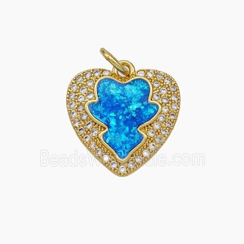 Copper Heart Pendant Pave Zirconia Blue Fire Opal 18K Gold Plated
