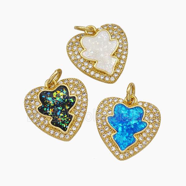 Copper Heart Pendant Pave Zirconia Fire Opal 18K Gold Plated Mixed
