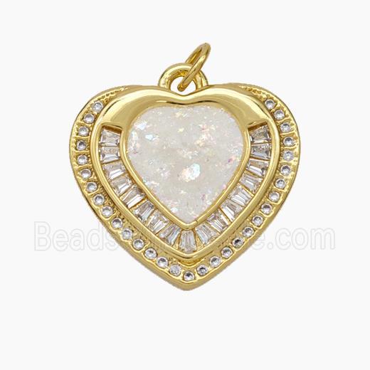 Copper Heart Pendant Pave Zirconia Fire Opal 18K Gold Plated