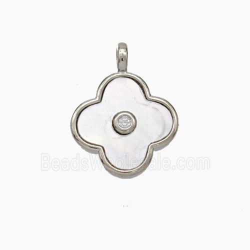 Copper Clover Pendant Pave Shell Platinum Plated