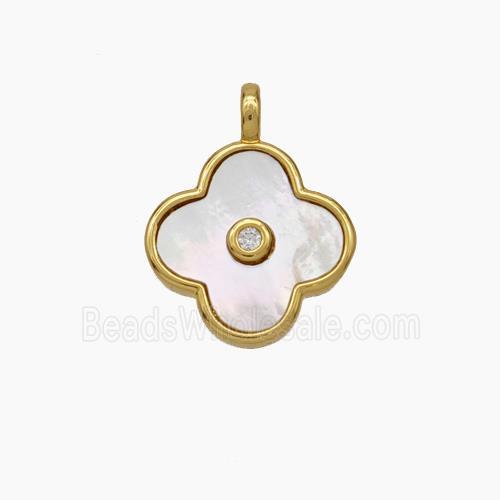 Copper Clover Pendant Pave Shell Gold Plated