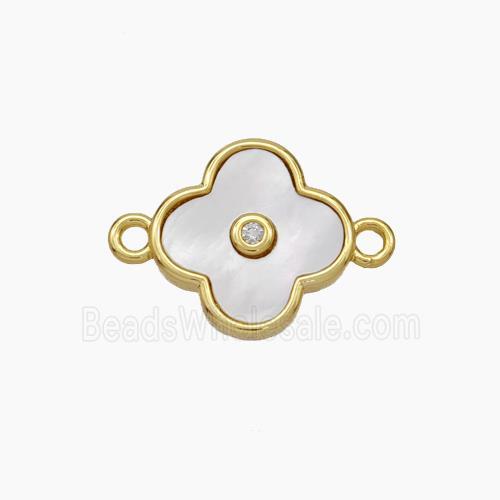 Copper Clover Connector Pave Shell Gold Plated