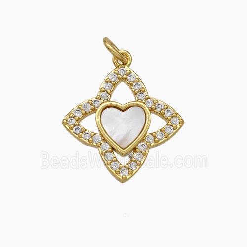 Copper Clover Heart Pendant Pave Shell Zirconia Gold Plated