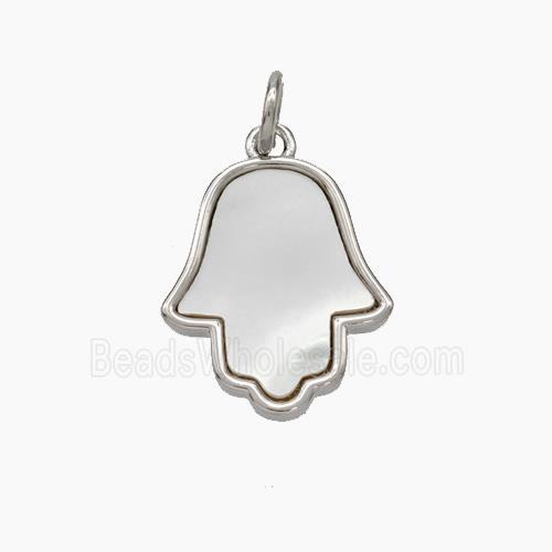 Copper Hamsahand Pendnat Pave Shell Platinum Plated