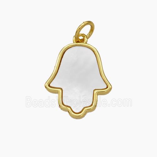 Copper Hamsahand Pendnat Pave Shell Gold Plated