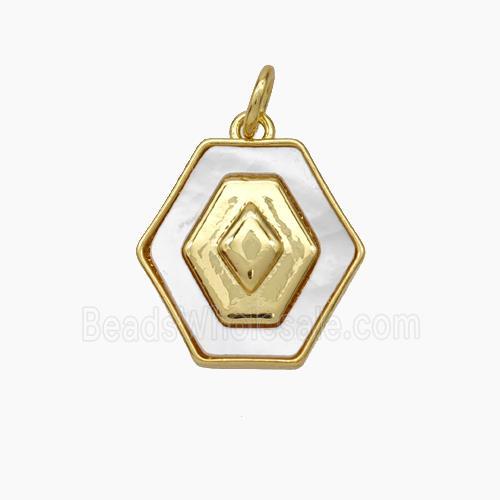 Copper Hexagon Pendant Pave Shell Gold Plated