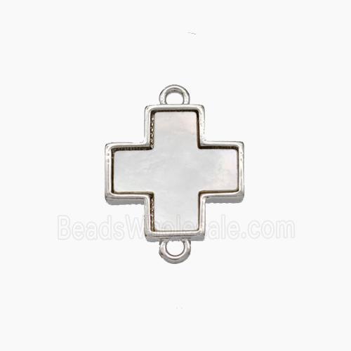 Copper Cross Connector Pave Shell Platinum Plated