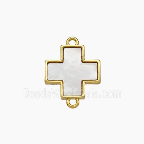 Copper Cross Connector Pave Shell Gold Plated