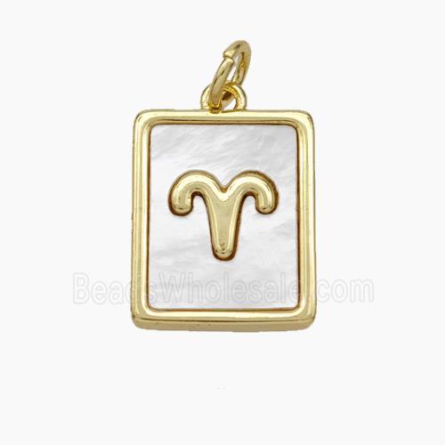 Copper Rectangle Pendant Pave Shell Zodiac Aries 18K Gold Plated