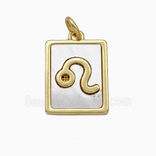 Copper Rectangle Pendant Pave Shell Zodiac Leo 18K Gold Plated