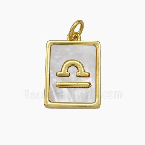 Copper Rectangle Pendant Pave Shell Zodiac Libra 18K Gold Plated
