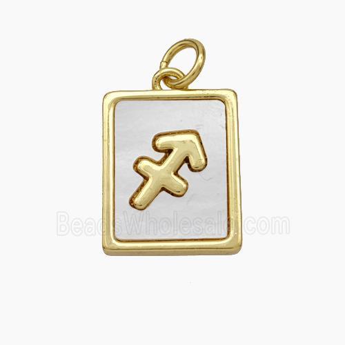 Copper Rectangle Pendant Pave Shell Zodiac Sagittarius 18K Gold Plated