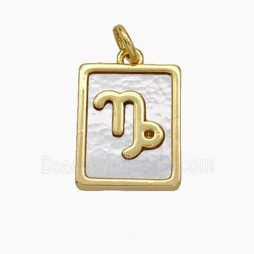 Copper Rectangle Pendant Pave Shell Zodiac Capricorn 18K Gold Plated