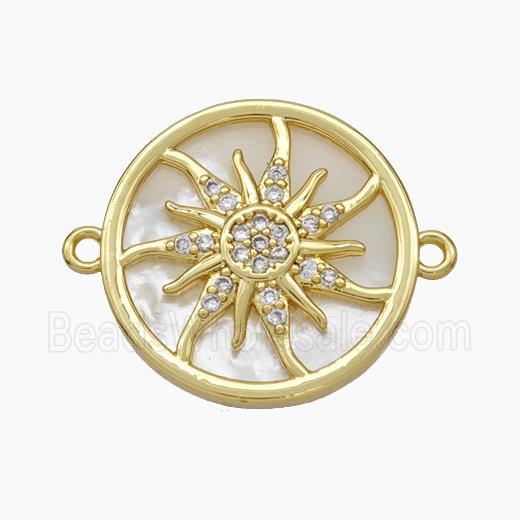 Copper Sun Connector Pave Shell Zirconia 18K Gold Pated