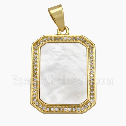 Copper Rectangle Pendant Pave Shell Zirconia 18K Gold Plated