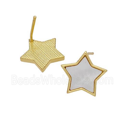 Copper Star Stud Earrings Pave Shell 18K Gold Plated