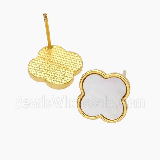Copper Clover Stud Earrings Pave Shell 18K Gold Plated