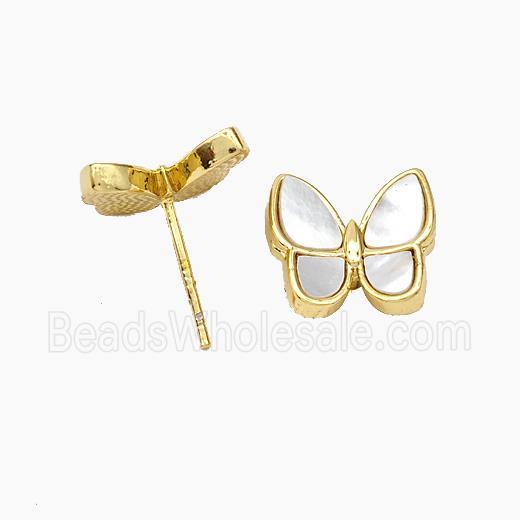 Copper Butterfly Stud Earrings Pave Shell 18K Gold Plated