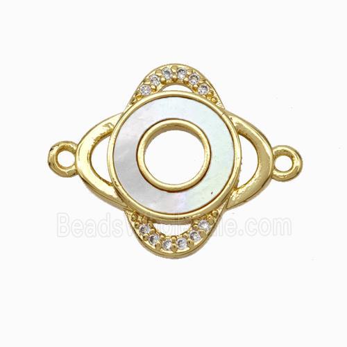 Copper Eye Connector Pave Shell Zirconia 18K Gold Plated