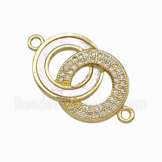 Copper Circle Connector Pave Shell Zirconia Double 18K Gold Plated