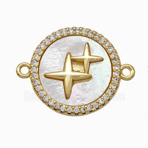 Copper Star Connector Pave Shell Zirconia 18K Gold Plated