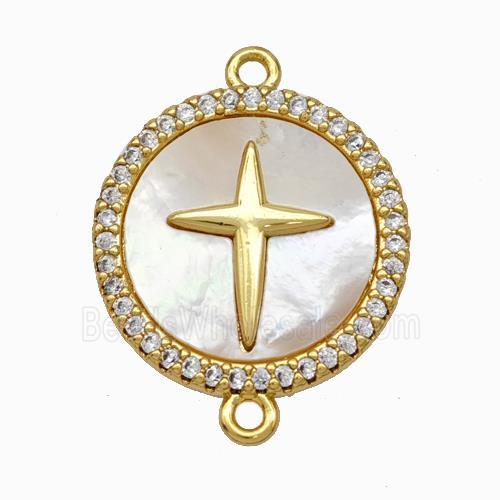 Copper Star Connector Pave Shell Zirconia 18K Gold Plated