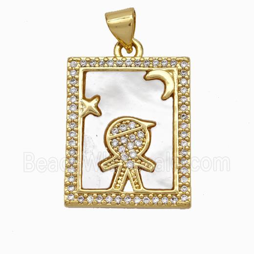 Copper Tarot Card Pendant Pave Shell Zirconia Kids Boy 18K Gold Plated