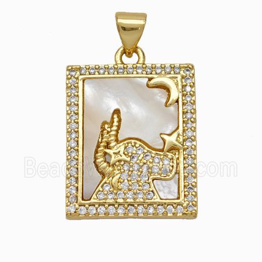 Copper Tarot Card Pendant Pave Shell Zirconia Zodiac Taurus 18K Gold Plated