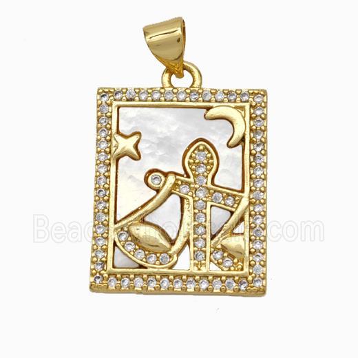 Copper Tarot Card Pendant Pave Shell Zirconia Zodiac Libra 18K Gold Plated