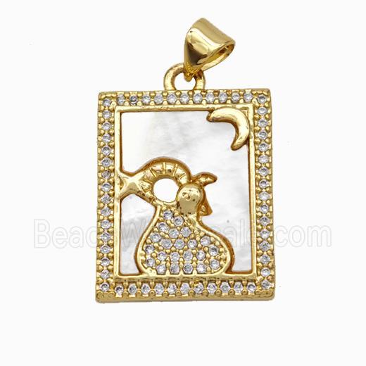 Copper Tarot Card Pendant Pave Shell Zirconia Zodiac Capricorn 18K Gold Plated