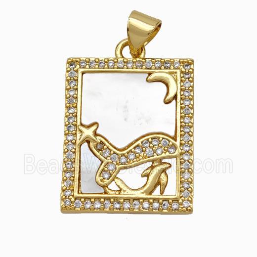 Copper Tarot Card Pendant Pave Shell Zirconia Zodiac Pisces 18K Gold Plated
