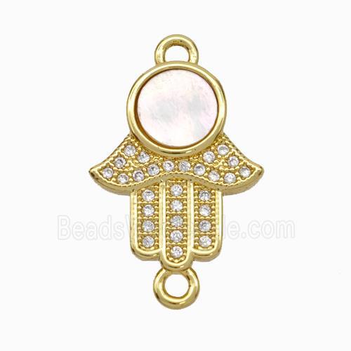 Copper Hand Connector Pave Shell Zirconia Circle 18K Gold Plated