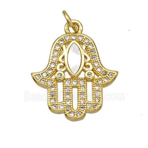 Copper Hand Pendant Pave Shell Zirconia Eye 18K Gold Plated