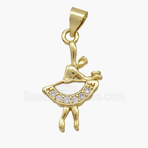 Copper Dancer Pendant Pave Shell Zirconia 18K Gold Plated