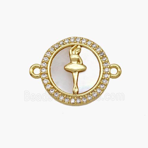 Copper Dancer Connector Pave Shell Zirconia Girl 18K Gold Plated