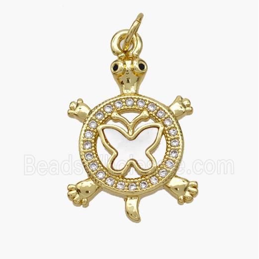 Copper Tortoise Pendant Pave Shell Zirconia Butterfly 18K Gold Plated
