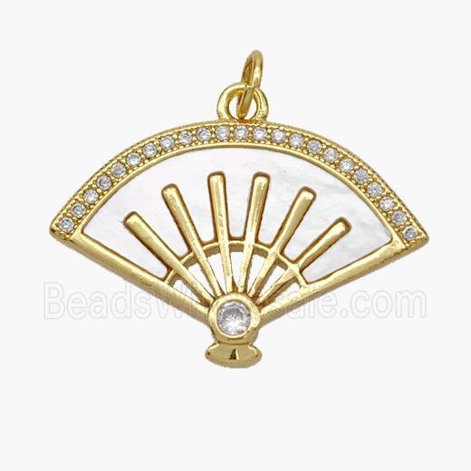 Copper Fan Pendant Pave Shell Zirconia 18K Gold Plated