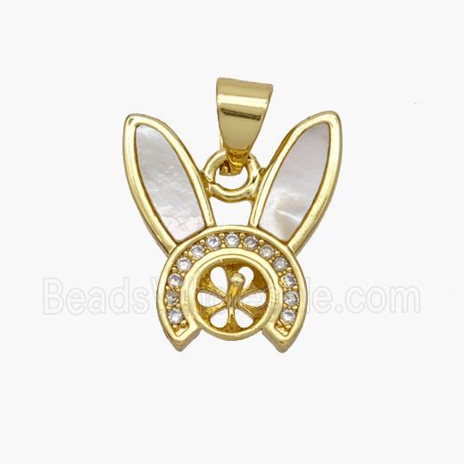 Copper Rabbit Pendant Pave Shell Zirconia 18K Gold Plated