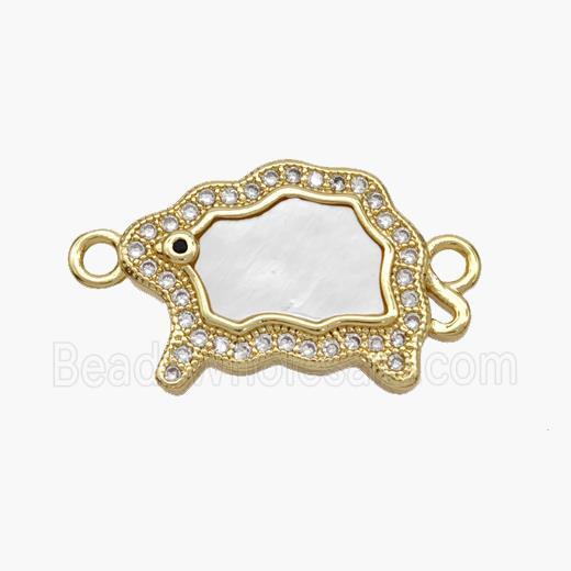 Copper Sheep Connector Pave Shell Zirconia 18K Gold Plated