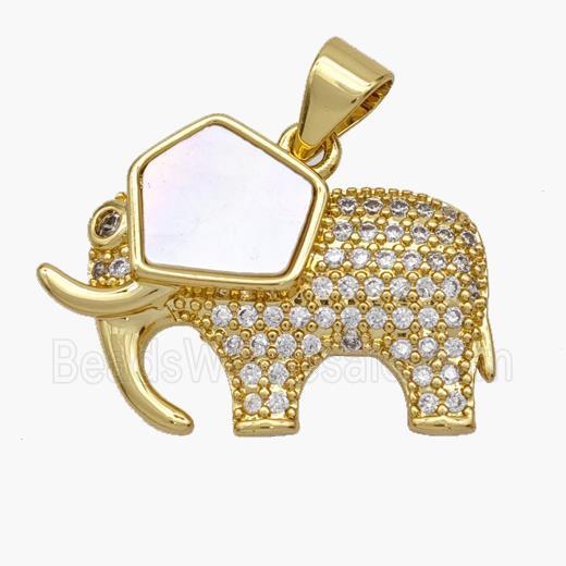 Copper Elephant Pendant Pave Shell Zirconia 18K Gold Plated