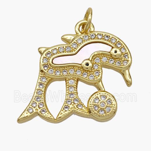Copper Dolphin Pendant Pave Shell Zirconia 18K Gold Plated